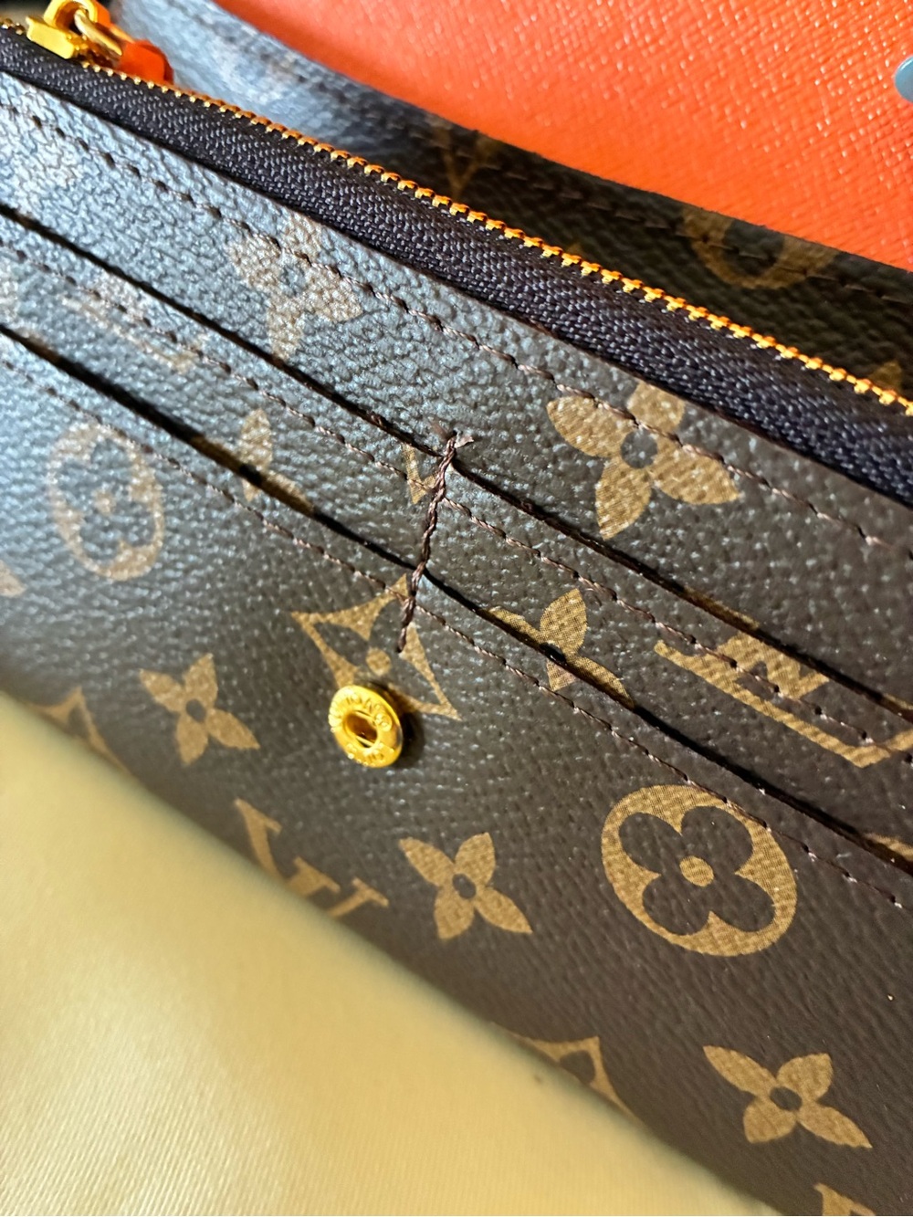Louis Vuitton Monogram Canvas Wallet with Orange Button Accent - Picture 7 of 7